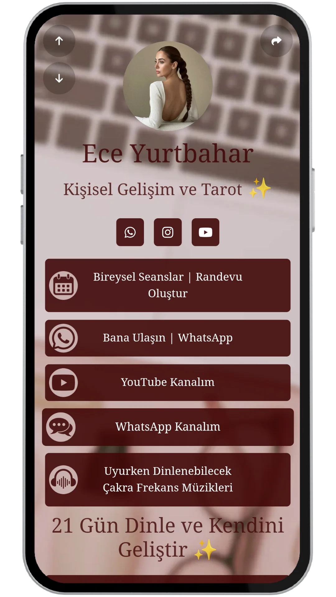 Biolink sayfası örneklerinin ekran görüntüsü